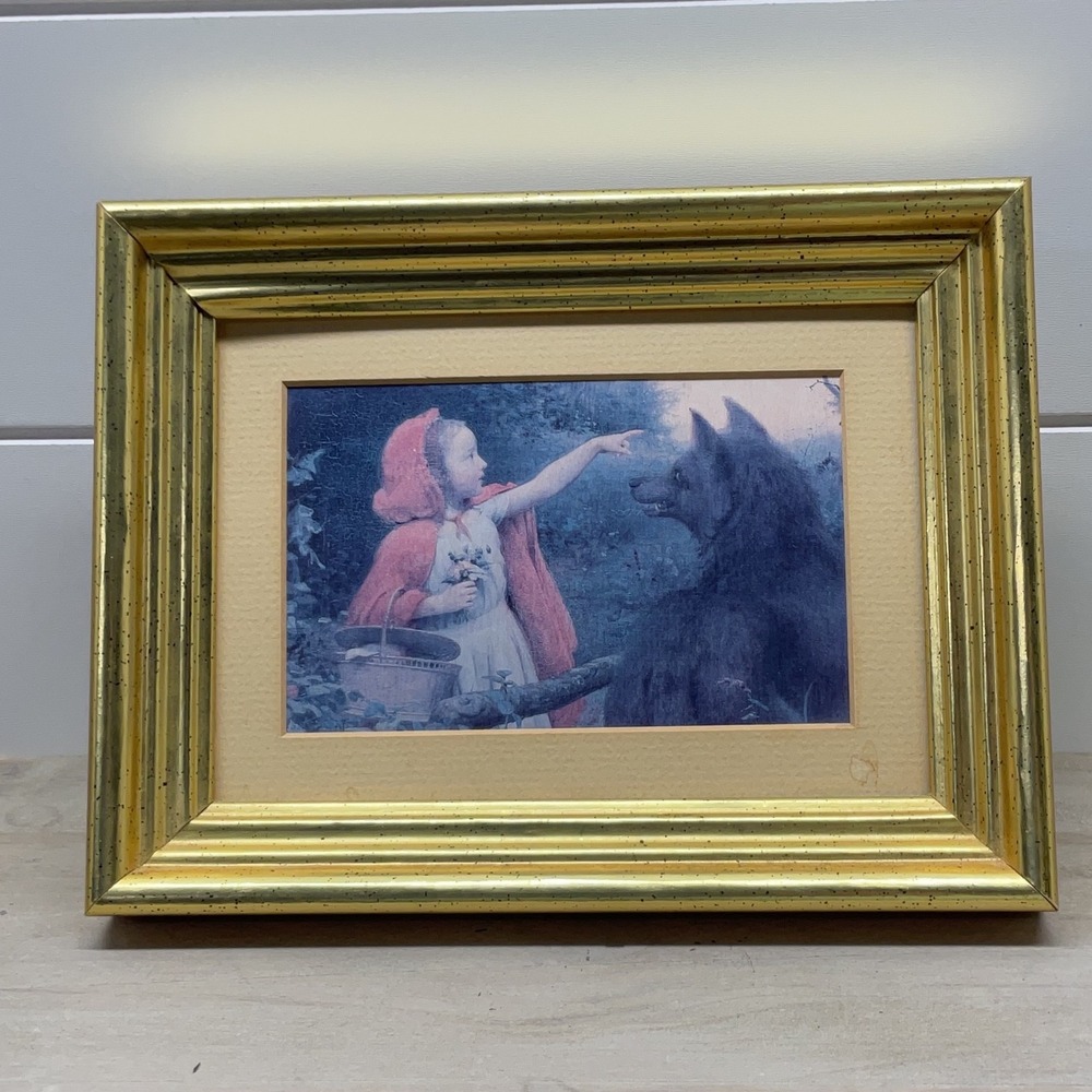 Little Red Riding Hood & Wolf Framed Art Print St Johnsbury Athenaeum Gold Frame